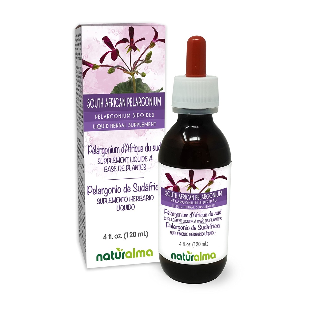 Naturalma Sud Africa Pelargonium o Umckaloaba (Pelargonium sidoides) Root Alcohol-Free Tincture - 4 fl oz Liquid Extract in Drops - Herbal Supplement - Vegan