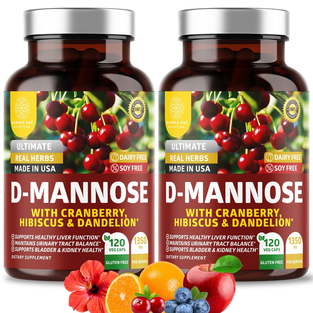 Numero Uno Nutrizione Premium D Mannose Supplemento per Donne e Uomini [Max Strength, 1350MG] D-Mannose naturale con Mirtillo, Ibiscus e Dandelion per la salute del tratto urinario, 240 Conte