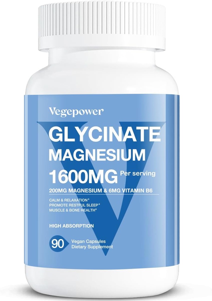 Magnesio Glycinate 200mg, Alto Assorbimento Integratore di Magnesio Vegano, Magnesio Fully Chelated Zinc Vitamin D & B6, Magnesio Bisglycinate per il sonno, Bone & Muscle Health, Nerve, Non OGM, 90 capsule