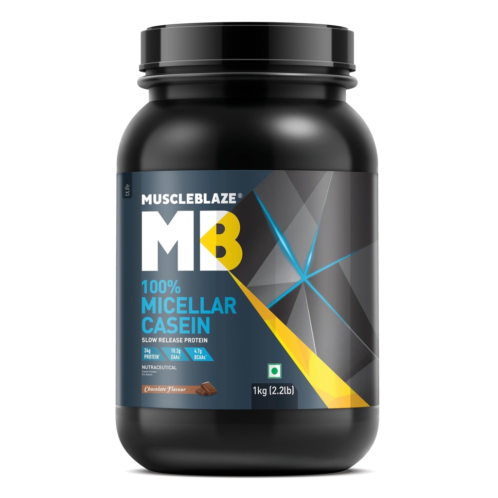 MuscleBlaze 100% Micellar Casein, Chocolate, 1kg (2.2lbs)