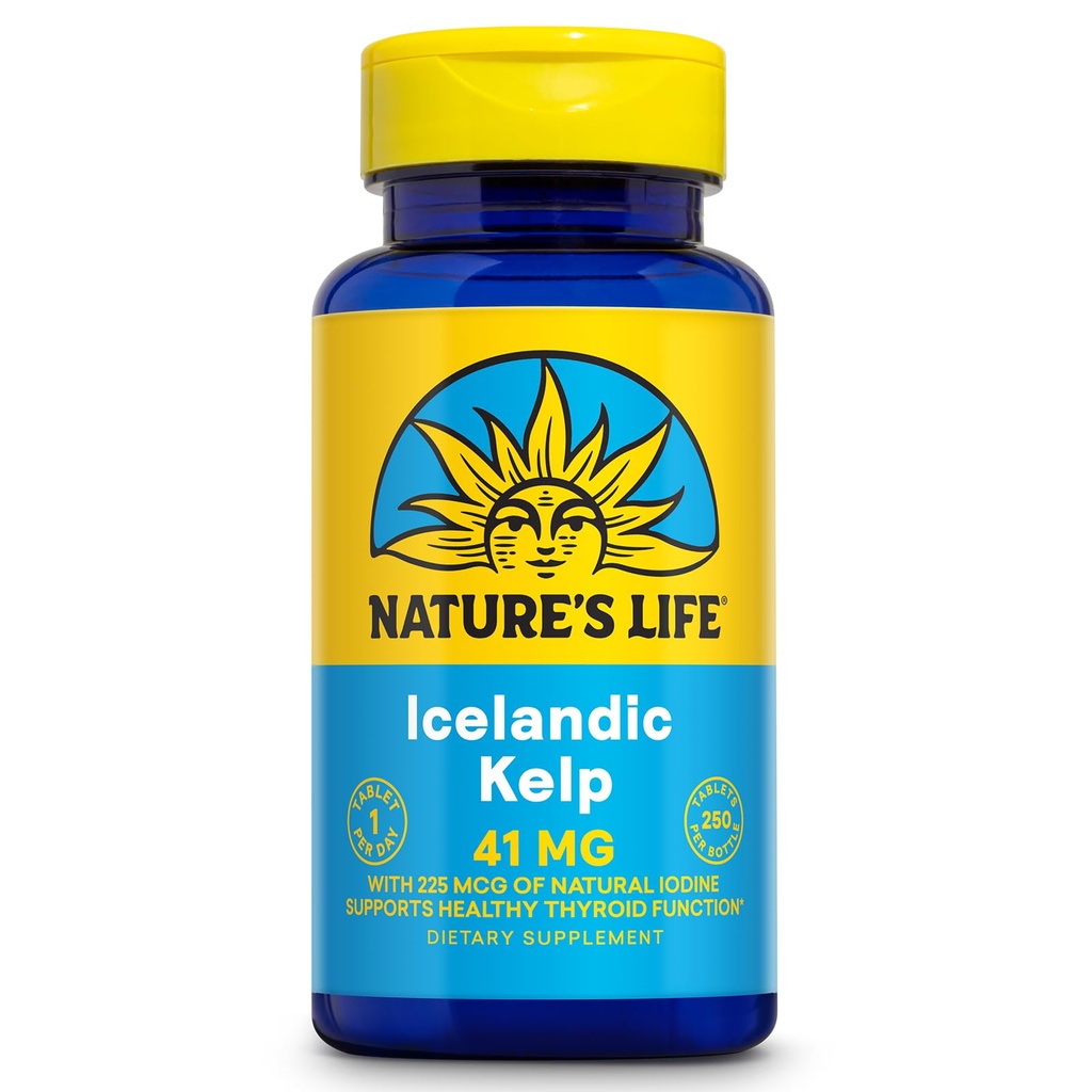 Nature's Life Icelandic Kelp 41 mg - Sea Kelp Iodine Supplemento da Islandese Seawater - Supporto tiroide per le donne e gli uomini con 225mcg Natural Iodine - Garanzia di 60 giorni, 250 Serve, 250 compresse
