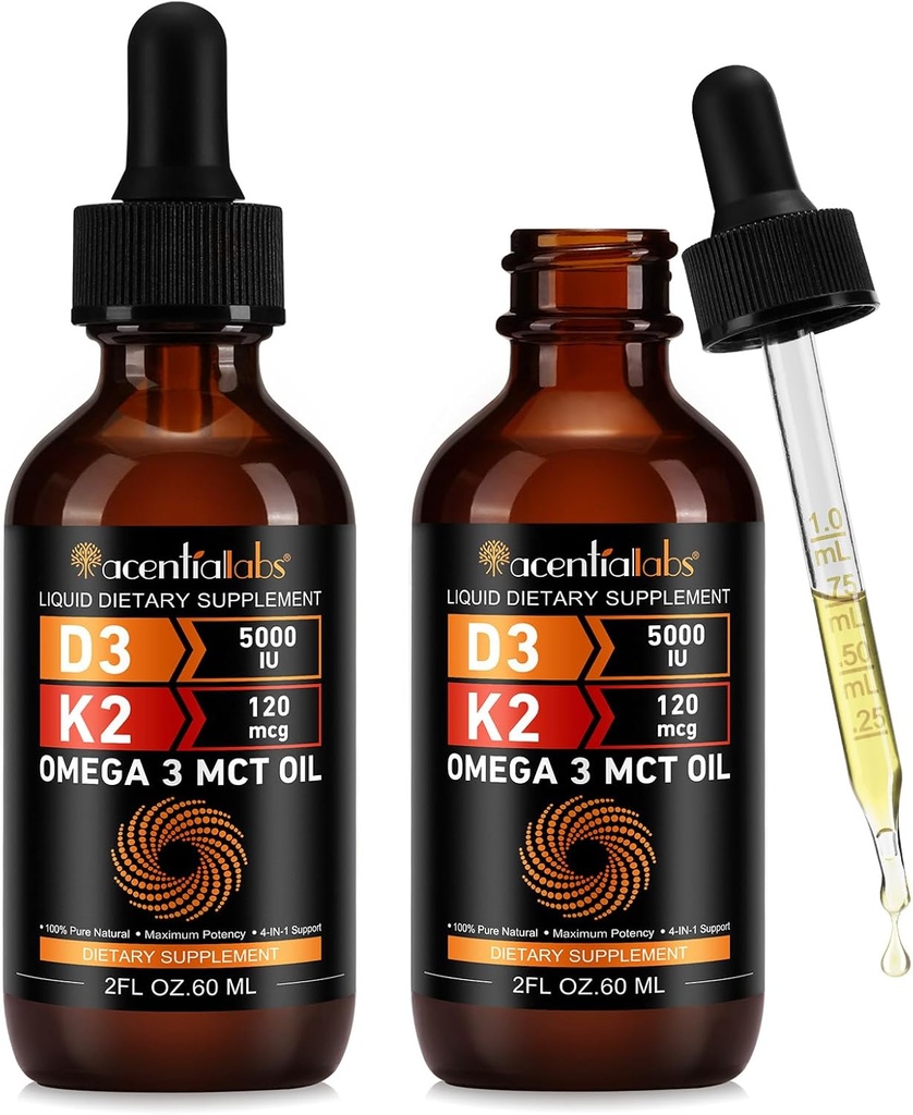 Vitamina liquida D3 K2, gocce di vitamina D, vitamina D3 K2, vitamina D, liquido di vitamina D, vitamina organica D, supplemento di vitamina D3 K2, vitamina D3 e K2, supplemento di vitamina D3 K2 (2pacchetto)