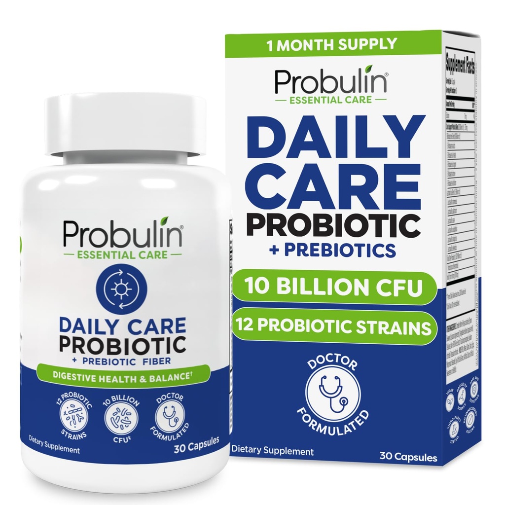 Probulin Daily Care Probiotic Supplemento, Digestivo, Gut e Immune Health Support Capsule per Uomini e Donne, 10 miliardi di CFU, Vegan, 30 Conte Bottiglia