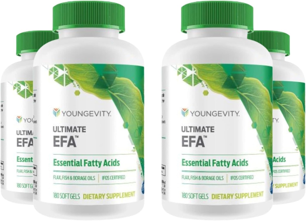 Youngevity Ultimate EFA - Organic Source of Essential Fatty Acids | Omega 3, 6, & 9 | Fatto da Borage, Flax & Fish Oil | 180 Count (Pack of 4)