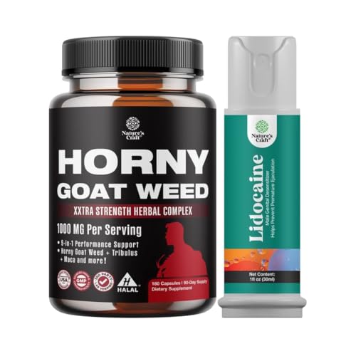 Bundle di Horny Goat Weed per gli uomini - Supplemento maschio ad alta resistenza, e Lidocaine Desensitizing Topical Spray Climax Control per prestazioni più lunghe - Boost Endurance e Stamina Fast Acting