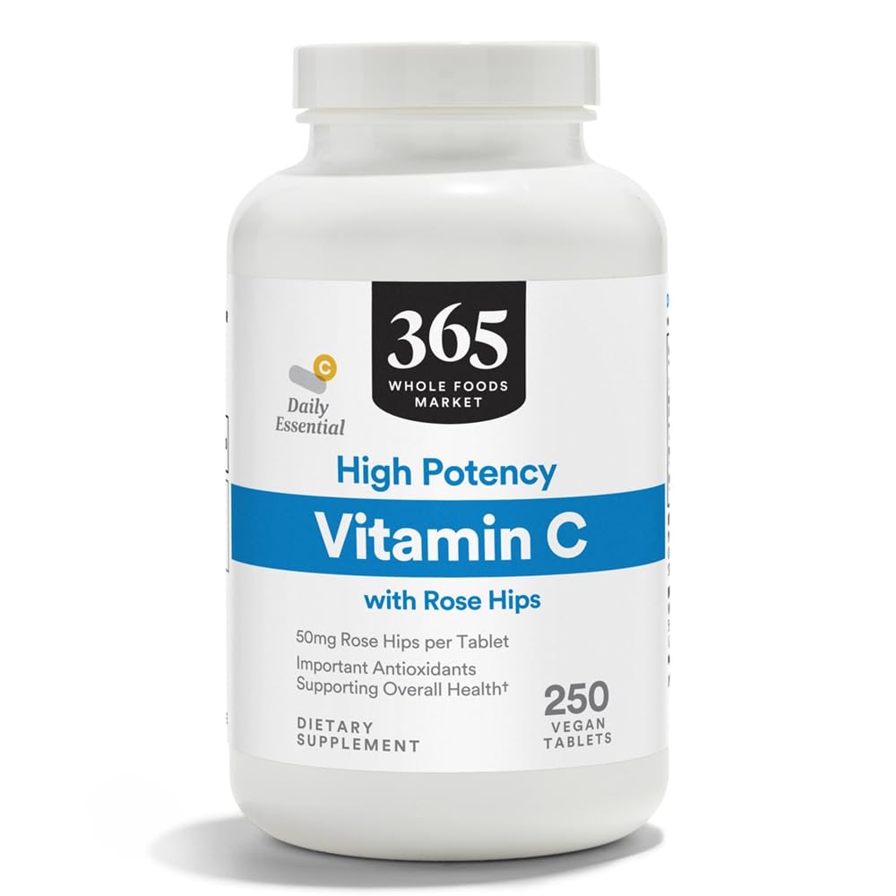 365 by Whole Foods Market, Alta Potenza Vitamina C con Rose Hips, Vegan, 250 compresse