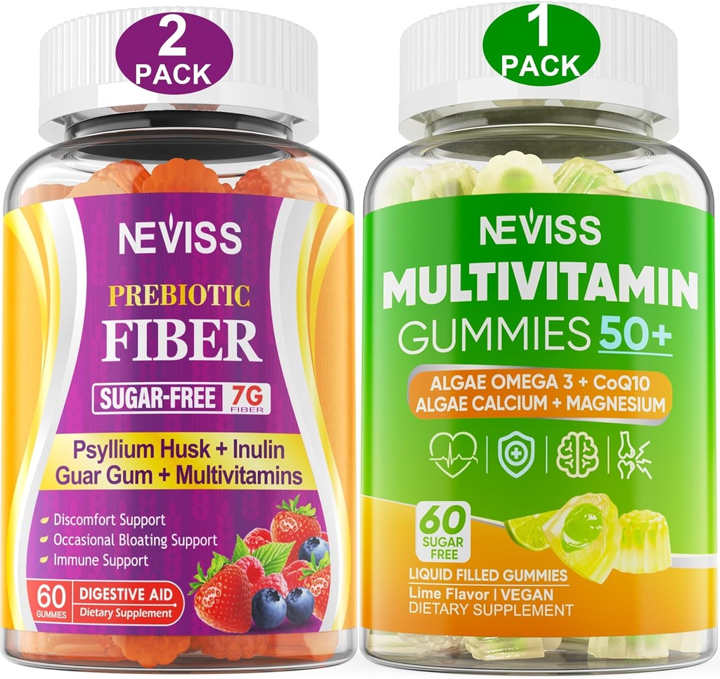 NEVISS Bundle - Confezione da 50+ Multivitamin 1 Pack e fibra prebiotica 2