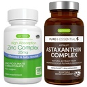 Complesso di astaxantina + Zinc Complex Vegan Bundle, Supporto antiossidante per pelle, capelli e unghie, di Igennus