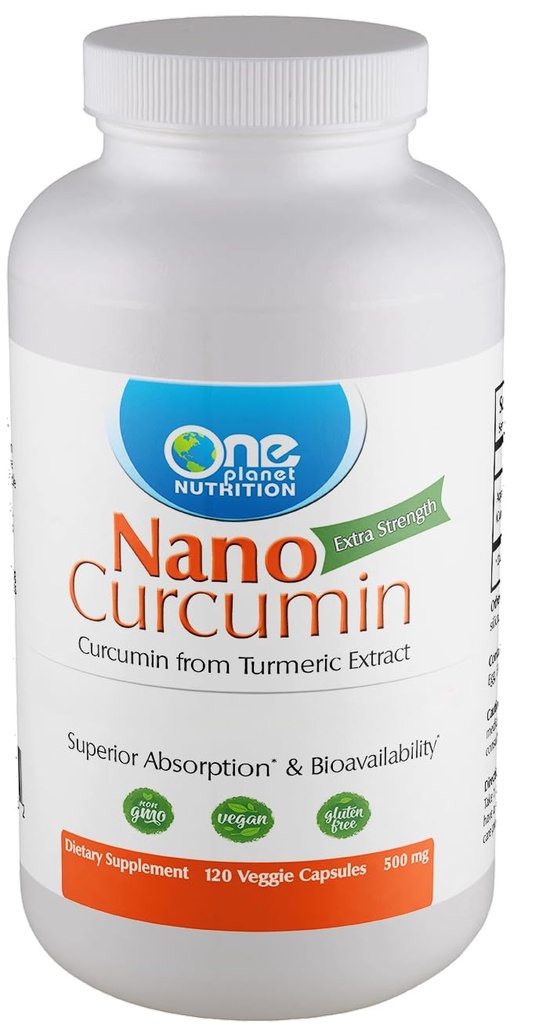 One Planet Nutrition Nano Curcumin 500 mg Veggie Capsule (120 Serve), Nano per l'assorbimento elevato, Supporta la salute immunitaria, Non OGM, Vegan, senza glutine