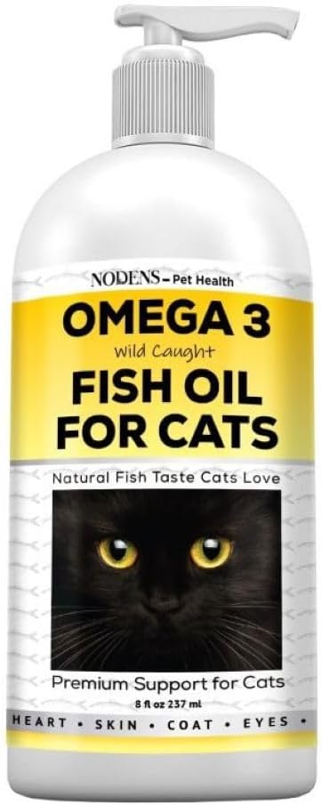 Olio di pesce naturale Nodens per gatti Pelle & Cappotto - Olio di pesce puro al 100% Omega 3 per Dandruff & Hairballs - Vitamine di gatto e integratori Olio di pesce liquido per l'infiammazione congiunta, supporto immunitario & digestione