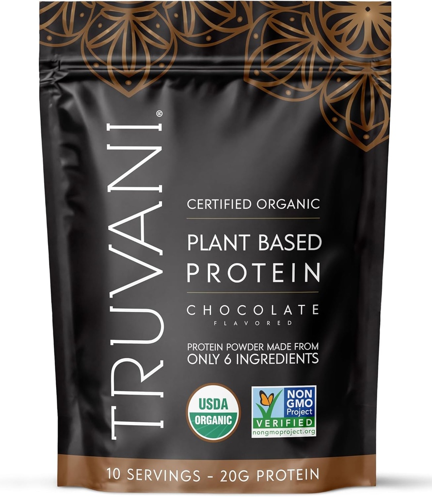 Truvani Vegan Pea Protein Powder | Chocolate | 20g Organic Plant Based Protein | 10 Servings | Keto | Gluten & Dairy Free | Low Carb | No Aggiunto Sugar