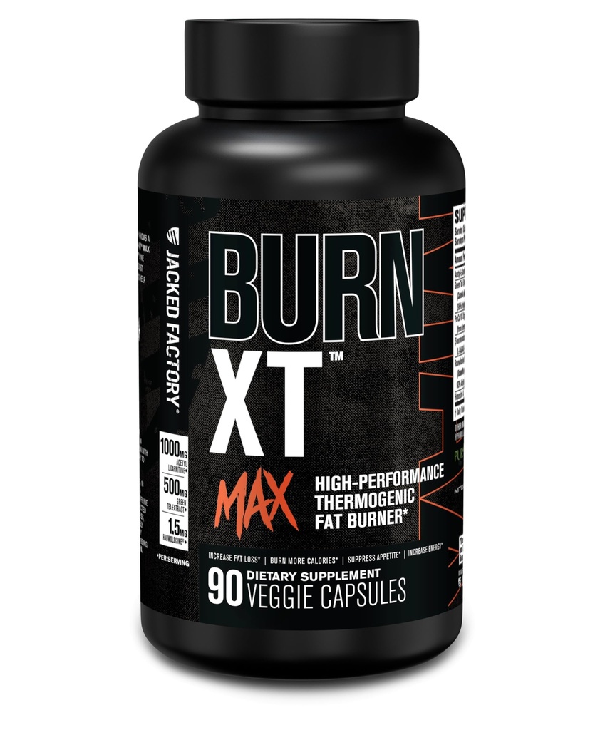 Jacked Factory Burn-XT Max - High-Performance Thermogenic Fat Burner & Appetite Suppressant per la perdita di peso w/PurCaf Organic Caffeine, MitoBurn, Green Tea, Acetyl L Carnitine & More - 90 capsule