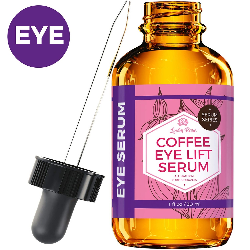 Leven Rose Coffee Oil siero di caffeina per gli occhi 1 oz - Anti-invecchiamento organico sotto siero degli occhi per le borse sotto gli occhi
