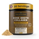 Polvere di proteina di collagene di brodo di PaleoPro Bone - Polvere di collagene di radice di curcuma-Fed per pelle e ossa - senza glutine, senza zucchero, soia, cereali, carboidrati netti - Paleo Keto Friendly 20 Servings Aztec Vanilla