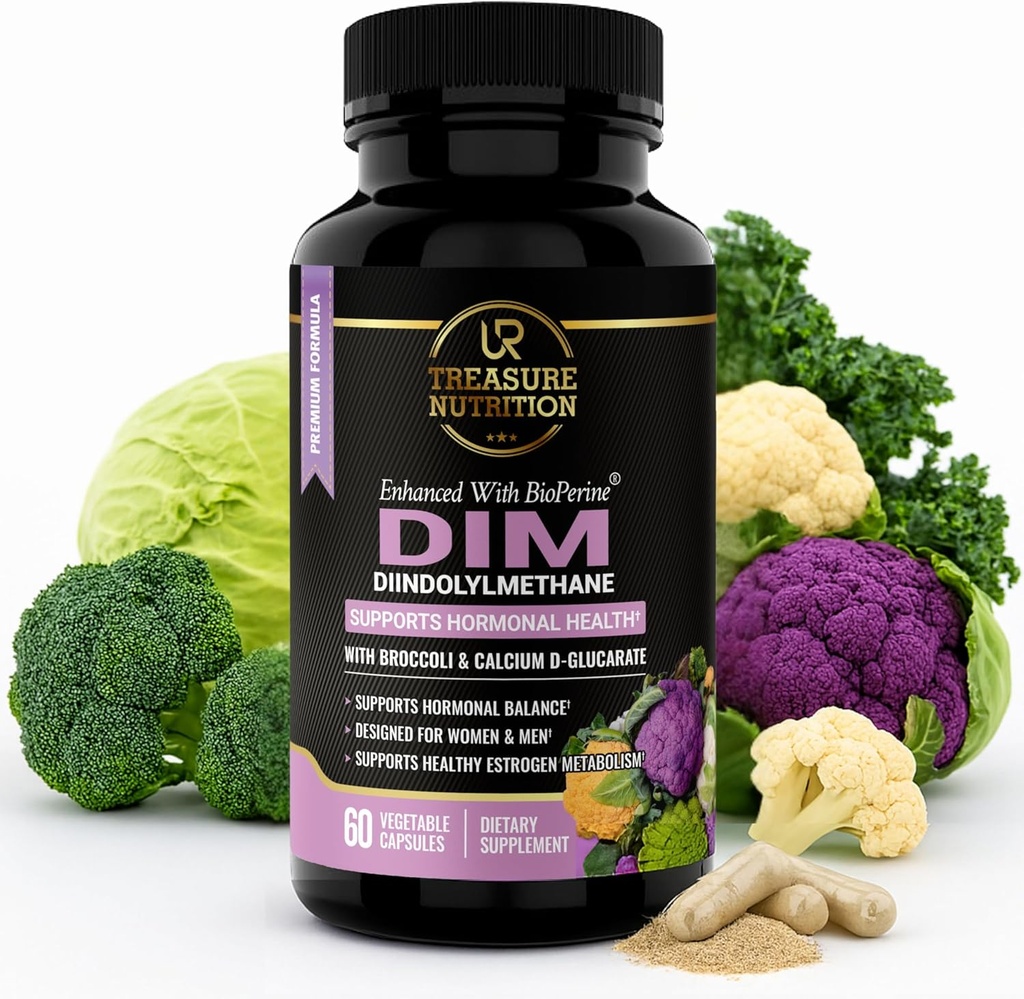 Supplemento DIM con estratto di Broccoli e BioPerine - Supporto naturale per l'equilibrio dell'ormone per le donne e gli uomini - Estrogen Balance - Menopause, Acne - 60 capsule vegetariane con calcio D-Glucarate