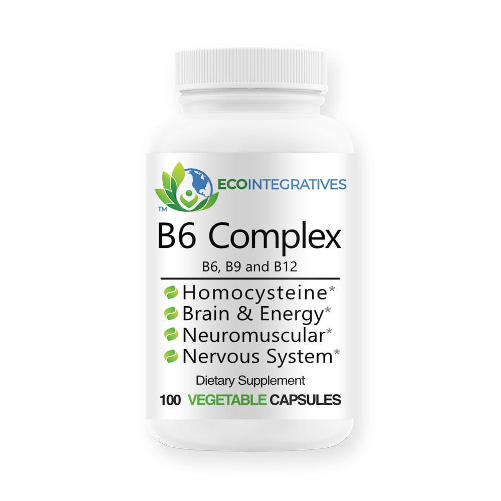B6 Complesso Vegan Vitamina B6, B9 Folate, B12 Methylcobalamin Supports Cardiovascolare, Neuromuscolare, Nervous System, Homocysteine, Energia, Celle Sangue & Bone Salute 100 Caps