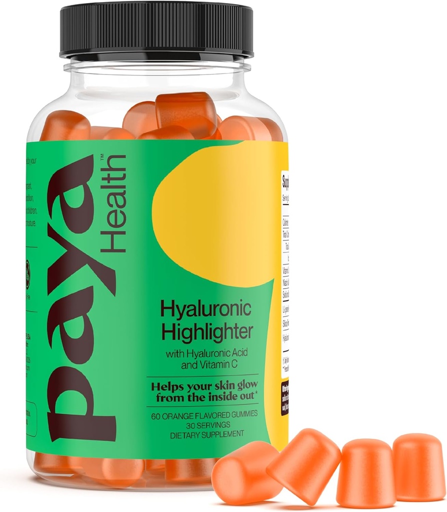 Idratazione Hyaluronic Highlighter Skincare Gummies | Supporta più luminoso, Dewy, Plump Skin | Acido Ialuronico Vegano & Vitamina C Supplemento | Non OGM, Gelatin-Free, Aroma arancione, Alimentazione 30-Giorni