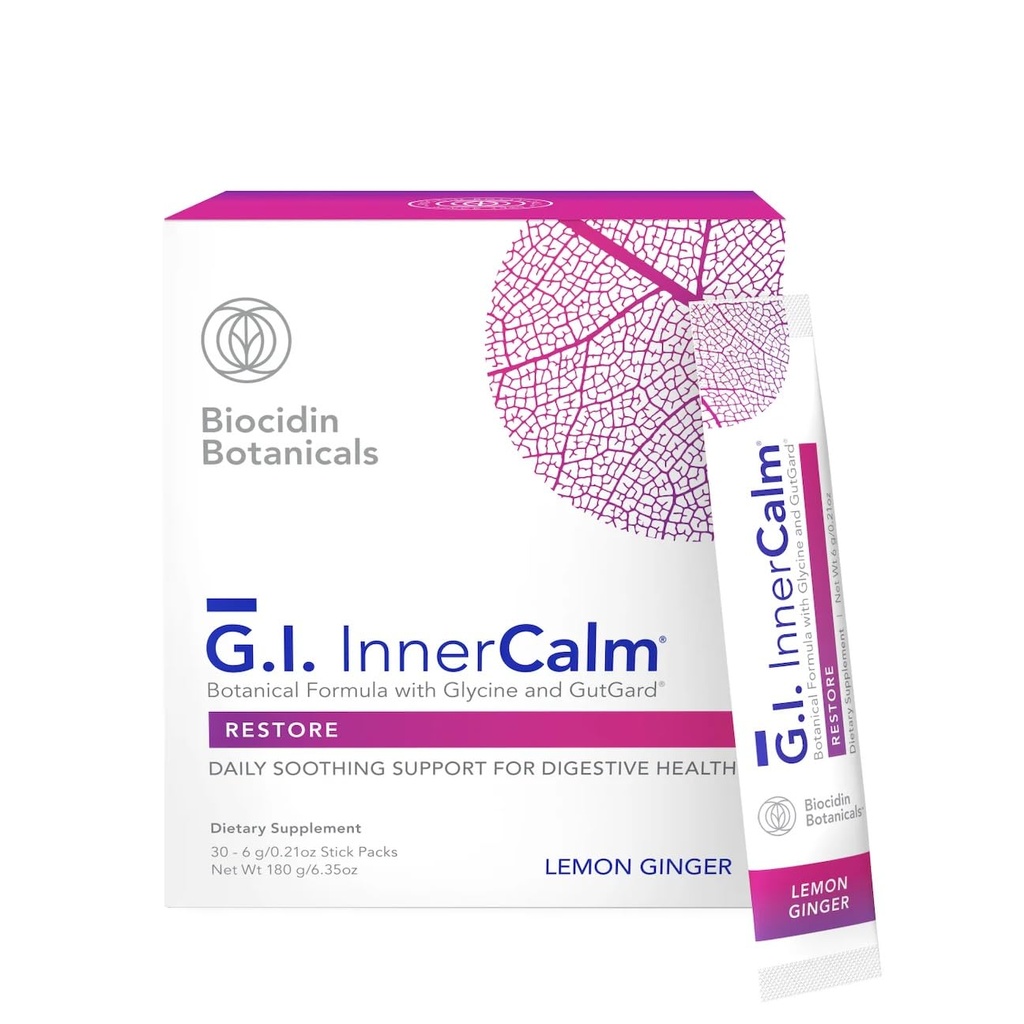 Bio-Botanical Research Biocidin Drink Mix - GI InnerCalm - Support Digestive Health, GI Detox, Healthy Mood & Sense of Relaxation - Formula rilassante con glicina & No Glutamine (30 Stick Packs)