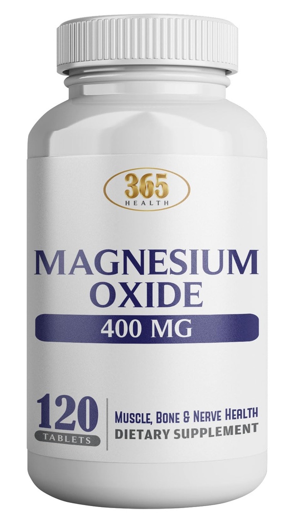 Magnesio 400mg [High Potency] Supplemento – Ossido di magnesio per il supporto immunitario, recupero del muscolo, gambe e rilassamento 120 compresse-USA Made