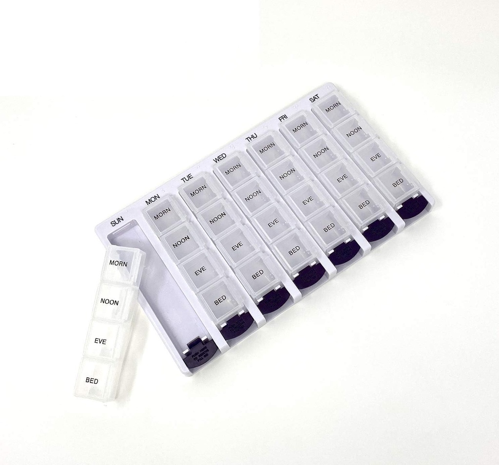 Weekly AM/PM Pill Box Portable Travel Prescription & Medication Pill Case Organizer by P&P MEDICAL SURGICAL (7-Day / 4-Times-A-Day) con Comparti rimovibili e Moisture-Proof Design