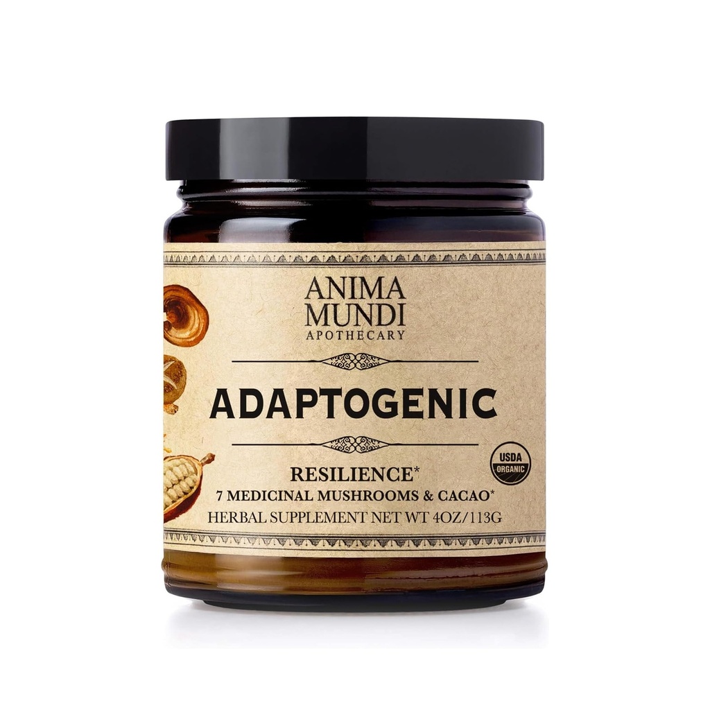 Anima Mundi Apothecary Organic Mushroom Supplement - Funghi adaptogeni + Cacao - Polvere di sollevamento con Mane Organic Lion's, Shiitake, Chaga & More - Aggiungi al caffè, Tea & Smoothies (4oz / 113g)