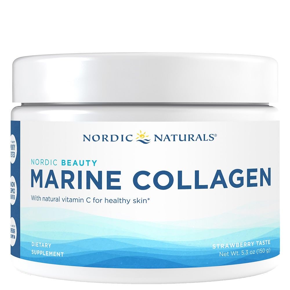 Polvere di collagene marino di bellezza nordica, fragola - 5.29 once - Supplemento di polvere di collagene per pelle sana, articolazioni e ossa, vitamina C per il supporto antiossidante - 30 porzioni
