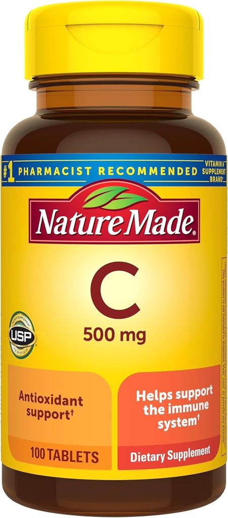 Vitamina C 500 mg Caplets, 100 Conte, per il supporto immunitario, senza glutine