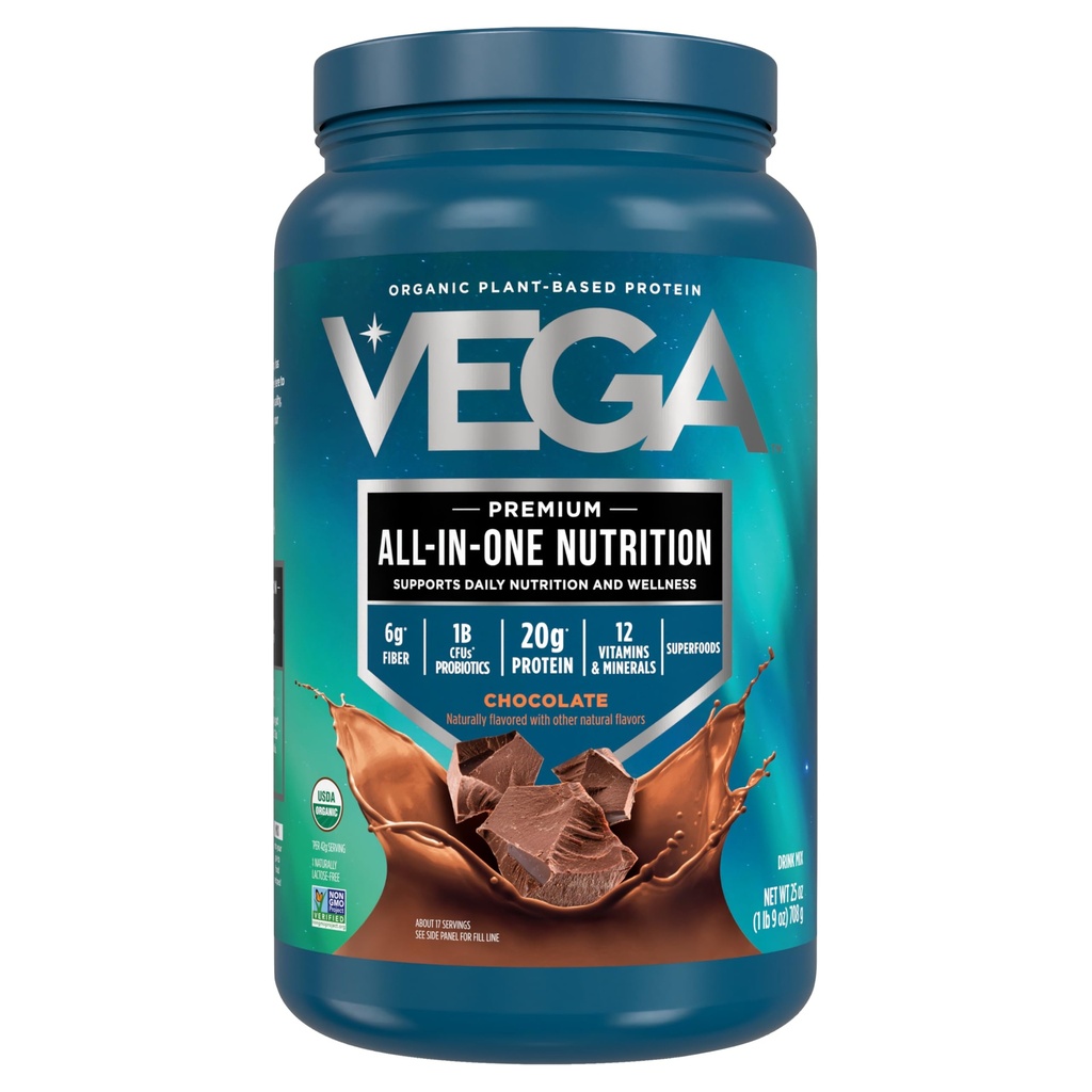 Vega Organic All-in-One Vegan Protein Powder, Cioccolato - Superfood Ingredienti, Vitamine per Supporto Immunità, Keto Friendly, Pea Protein per Donne & Uomini, 25 Oz (Packaging May Vary)