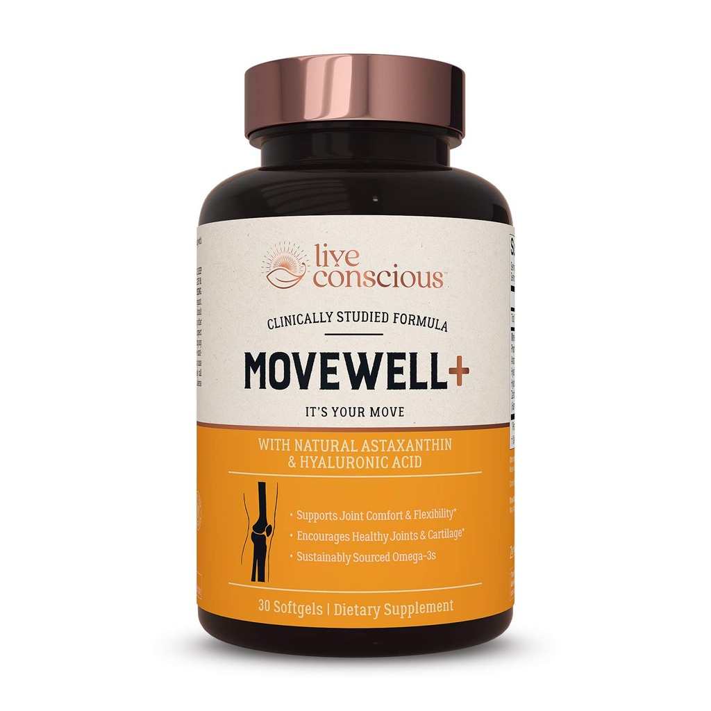Live Conscious Joint Health Supplement - MoveWell Plus Antarctic Krill Oil, Astaxantina naturale e acido ialuronico | Outperforms Glucosamine