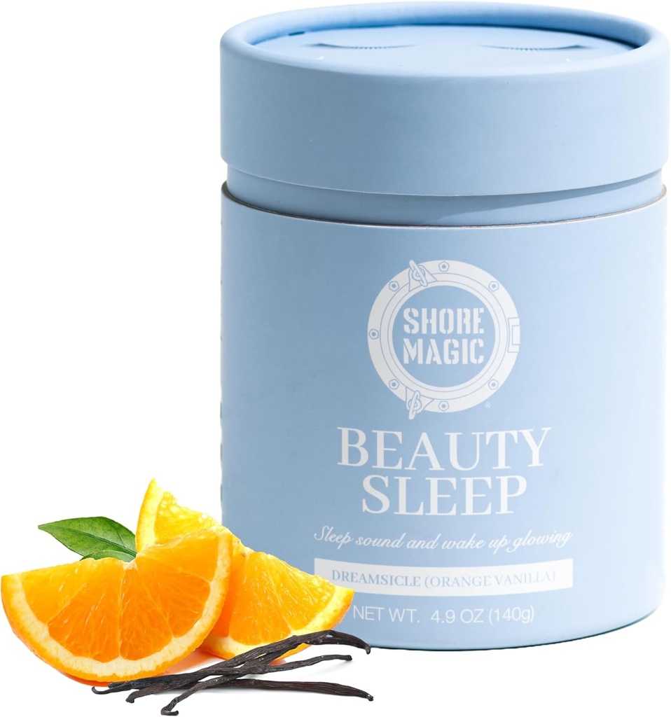 Dormire di bellezza magica con collagene marino Premium – Peptidi idrolizzati di tipo I-IV con Magnesio & L-teanina, promuove il rilassamento e il sonno riposante, aroma di Orange-Vanilla, senza zucchero, senza melatonina