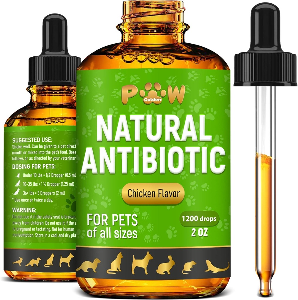 Antibiotici per cani con sapore di pollo | Сat Antibiotici per infezione, UTIs, Allergies, Runny Nose | Supporto digestivo | Diverse razze ed età | Mirtillo nella composizione | 2 Oz