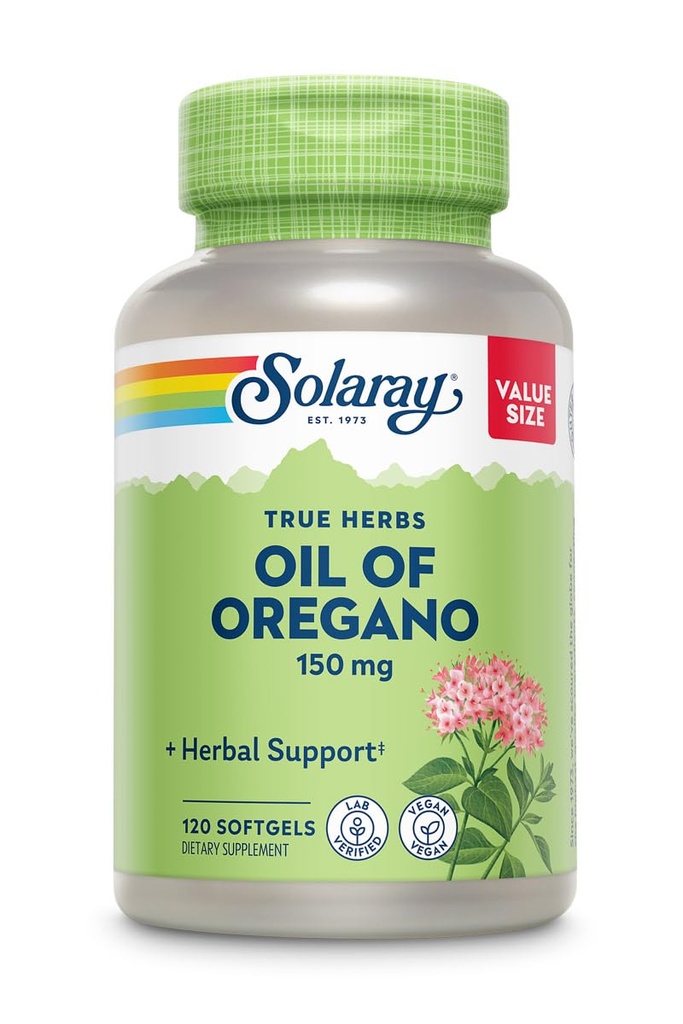 Olio di SOLARAY di Oregano Softgels 150 mg - Olio di origano Supplemento per il Potente Supporto Benessere - Digestione Gentle - Base Olio Extra Vergine di Oliva - Vegan, Garanzia di 60 giorni - 120 Serve, 120 Softgels