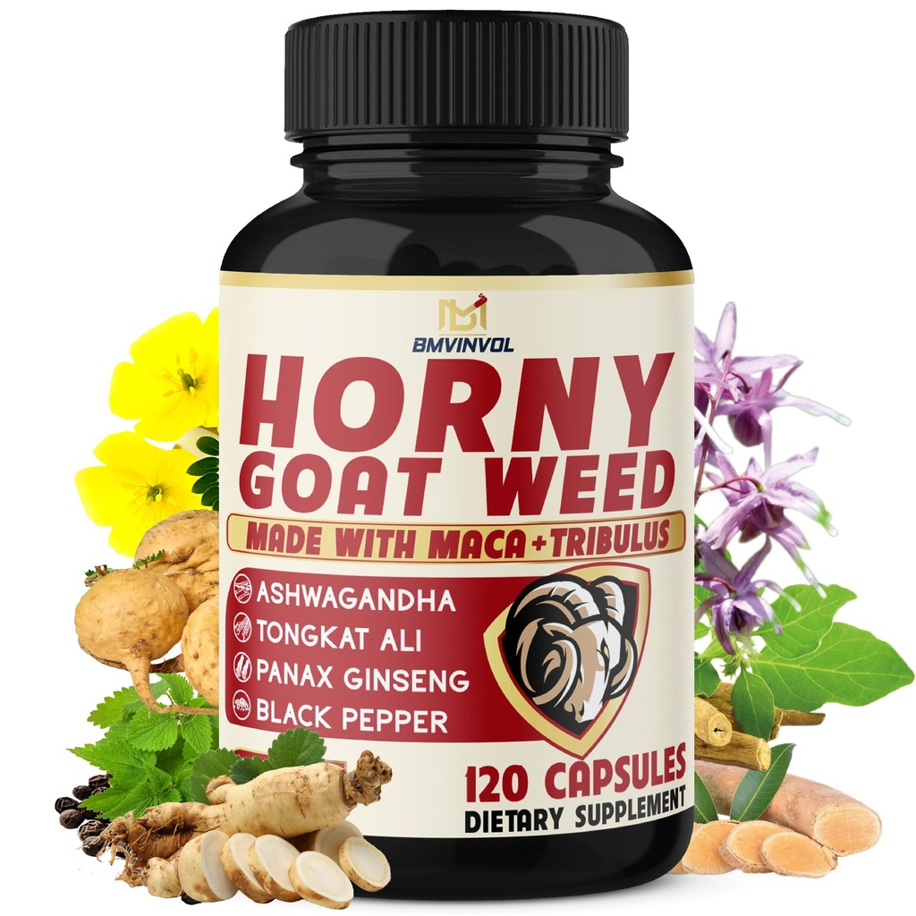 BMVINVOL Arrapato Goat Weed per uomini e donne con Maca, Tribulus, Ginseng, Ashwagandha, Tongkat Ali - 120 capsule per 4 mesi di fornitura
