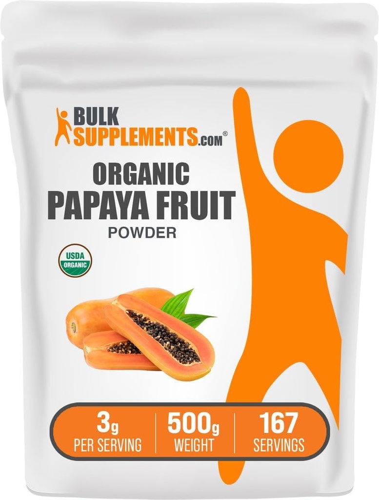 BulkSupplements.com Polvere di frutta di papaya organica - polvere di aromatizzazione, Fonte da Carica Papaya Fruit - Gluten Free, 3g per porzione, 500g (1.1 lbs) (Pack of 1)