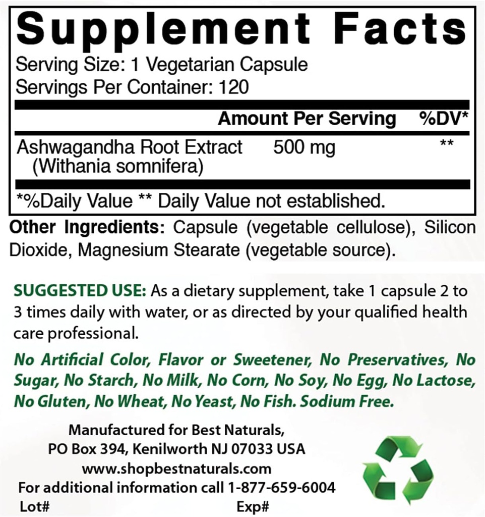 I migliori naturali Ashwagandha estratto 500 Mg & Zinc Gluconate 50mg