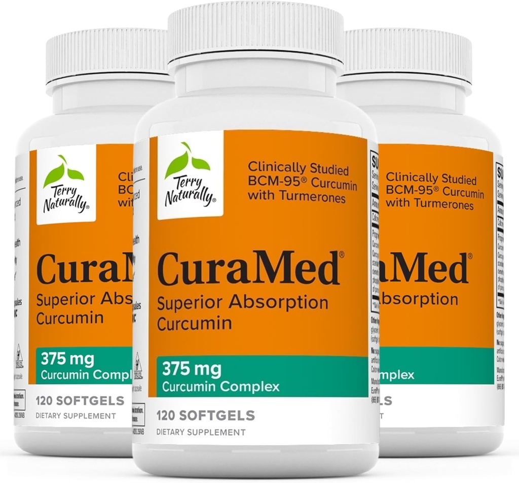 Terry naturalmente CuraMed 375mg - Antiossidante supplemento per il cervello e il sostegno della salute immunitaria - Supplemento dietetico con curcumina e olio essenziale curcuma - Supporto per fegato di erbe - 120 Softgels (Pack of 3)