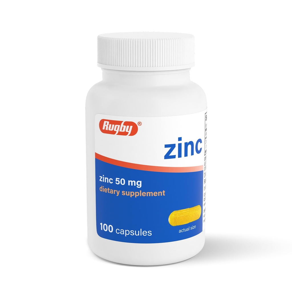 Rugby Zinc 50mg - Integratore alimentare giornaliero senza glutine per il supporto immunitario, 100 Conte