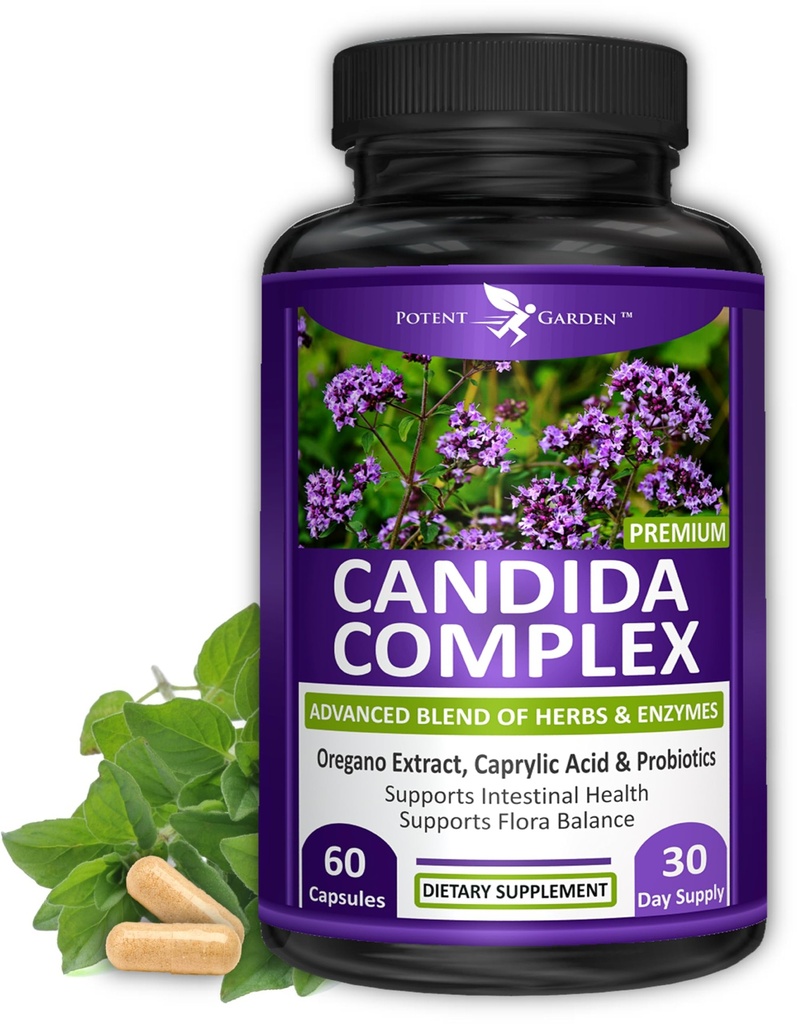 Potent Garden Candida Complex - Miscela d'Origano e Caprylic Acid, Gut Flora Balance Complex, Intestinal Health & Immune Support with Herbs & Probiotics, Gut Health Supplements for Women & Men 60 Count