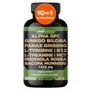 Gade Nutrition Alpha GPC + Ginkgo Biloba + Panax Ginseng + L- tirosina, L-teanina, Bocopa Monnieri, Rhodiola Rosea, B12, MCT