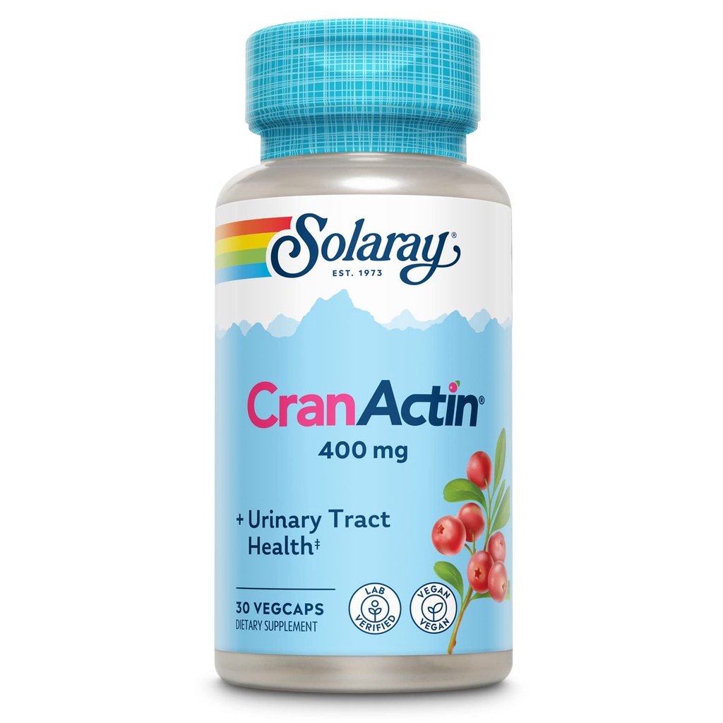 SOLARAY CranActin estratto di mirtillo 400 mg - Integratori di mirtilli per le donne e gli uomini - Supporto per la salute del tratto vescico e urinario con vitamina C - Vegan, garanzia di 60 giorni, 30 Serve, 30 VegCaps