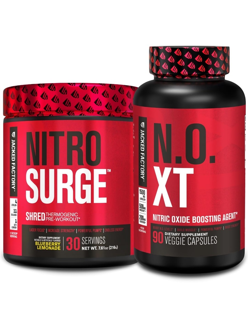 Jacked Factory Nitrosurge Shred Thermogenic Pre-Workout in Blueberry Lemonade & N.O. XT Nitric Oxide Booster per uomini e donne