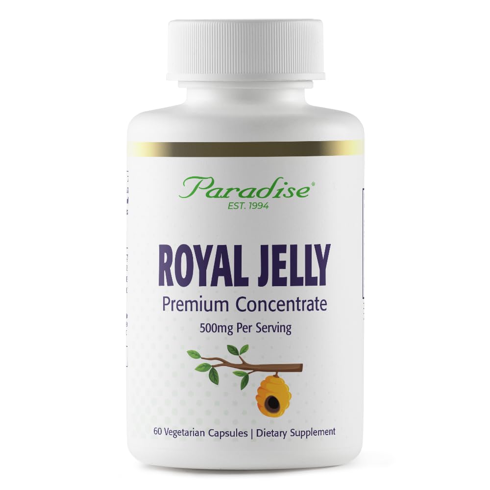 Paradise Herbs Royal Jelly, Imperatore d'oro, Super Potent, Ultra Pure, Vegan, Gluten Free, Non-GMO, Concentrato di derivazione congelata, 60 Conta capsule vegetariane