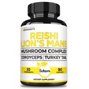 Satoomi Reishi Supplement Complex 5000Mg - 10in1 Combinato con Lions Mane, Cordyceps Sinensis, Chaga Mushroom & Others - 90 Capsule per 3 Mesi
