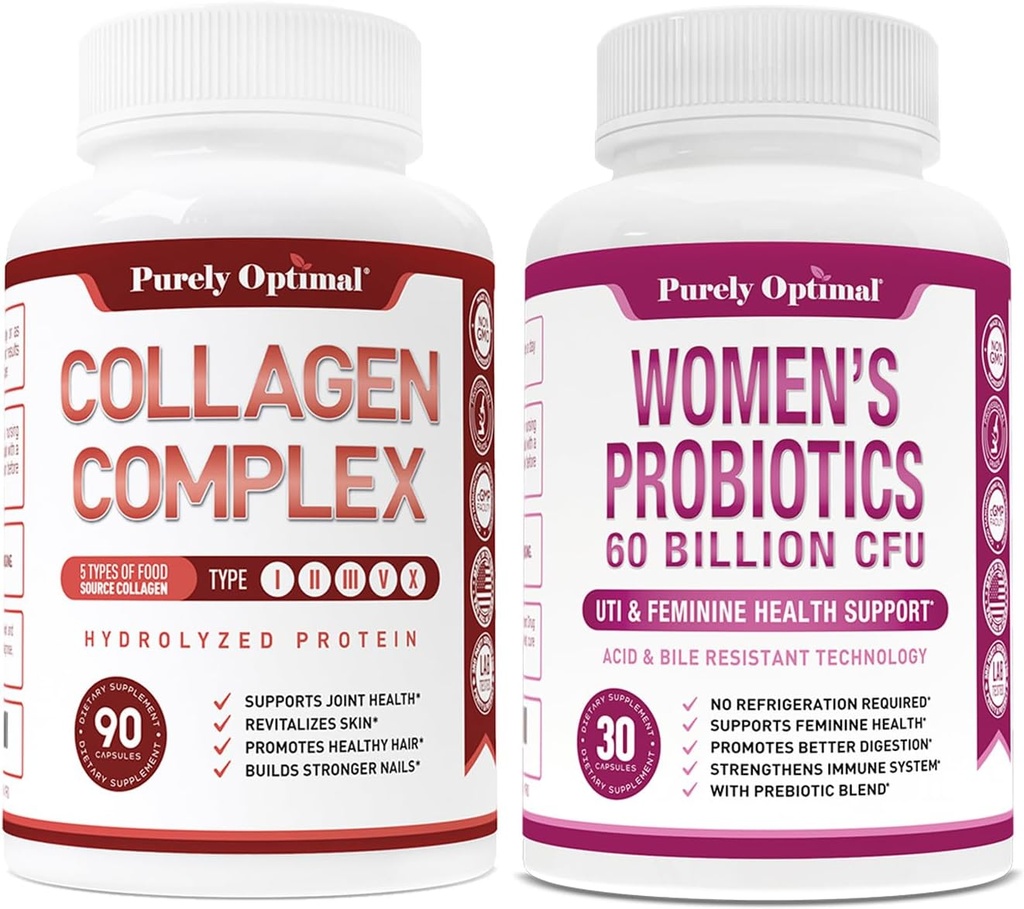 Capsule Peptidi Multi Collagen Premium (Tipi I, II, III, V, X) + Probiotici Premium per le donne - 60 miliardi di CFU, Dr. Formulato Prebiotici & Probiotici per le donne