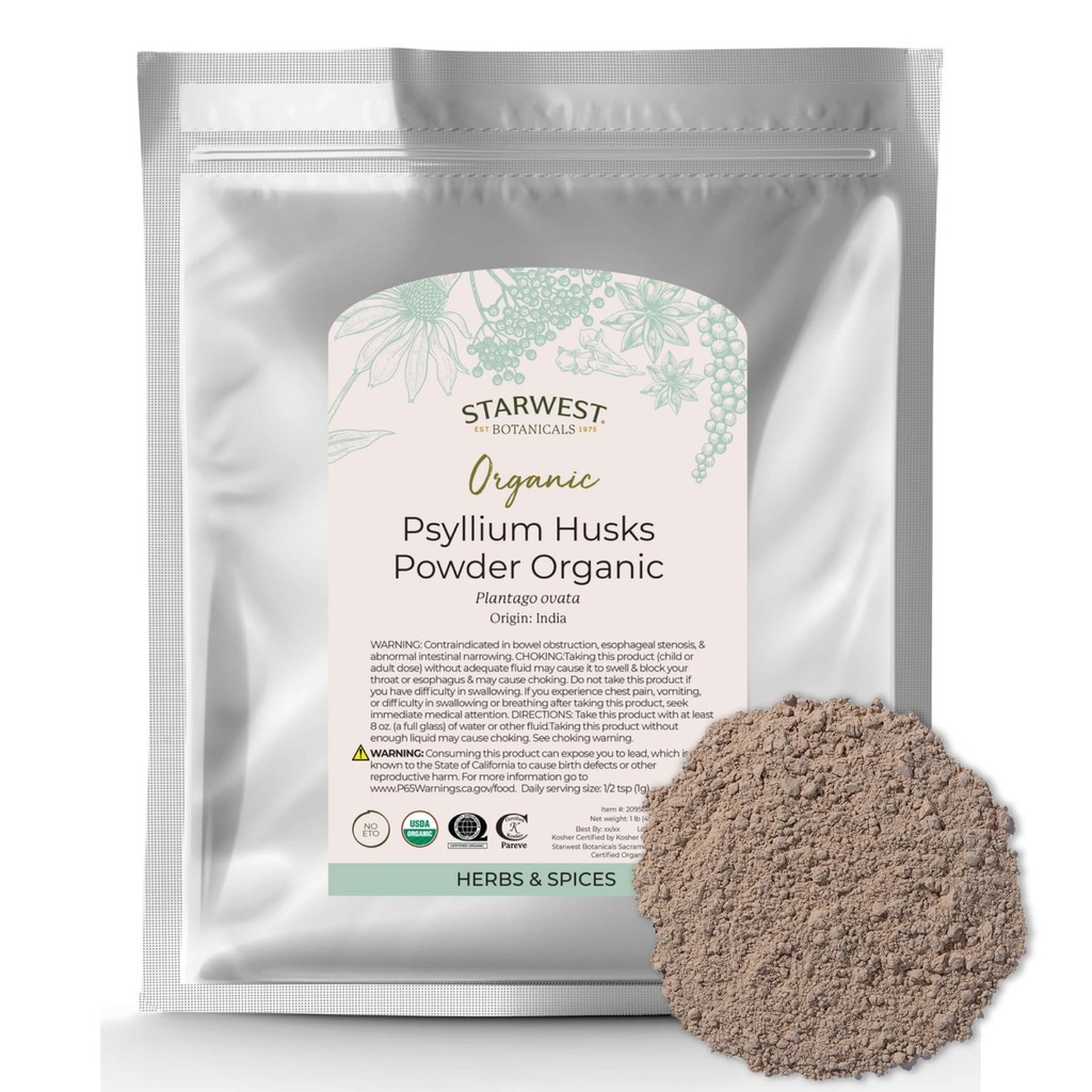 Polvere di Husk di Psyllium Organico degli Botanici di Starwest, 1 Pound