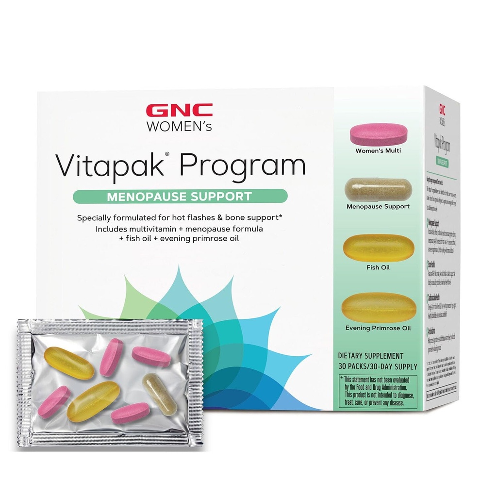 Programma Vitapak di sostegno della menopausa delle donne di GNC, nutrizione completa 4 prodotti in 1, supporto di Flash caldo, equilibrio ormonale, Cohosh nero, olio di Primrose di sera, 30 pacchetti giornalieri