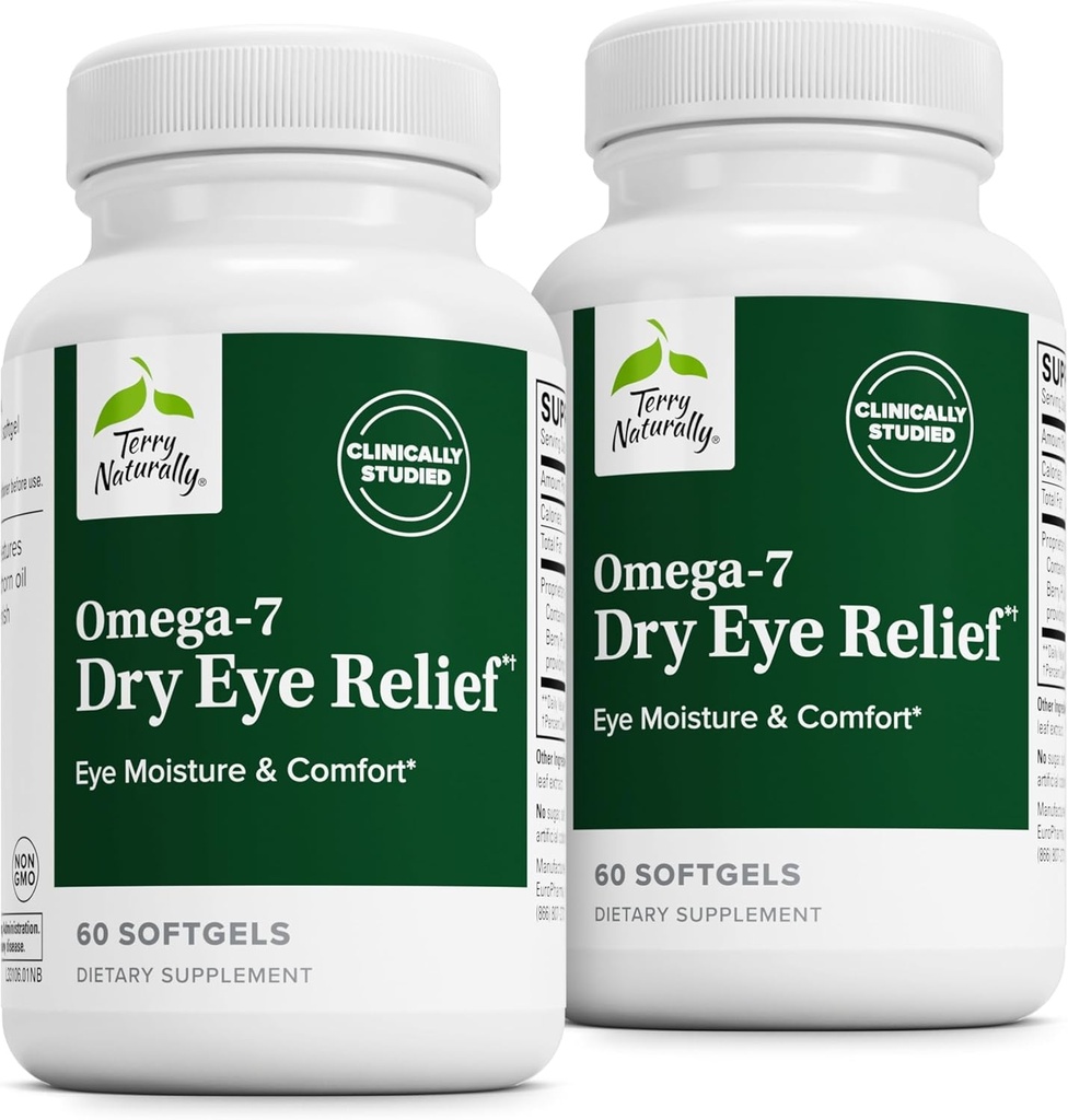 Terry naturalmente Omega-7 Dry Eye Relief - Integratore per la salute degli occhi con l'olio di semi di semola - Integratore alimentare per aiutare il sollievo degli occhi secchi - 60 Softgels, 2 Pack