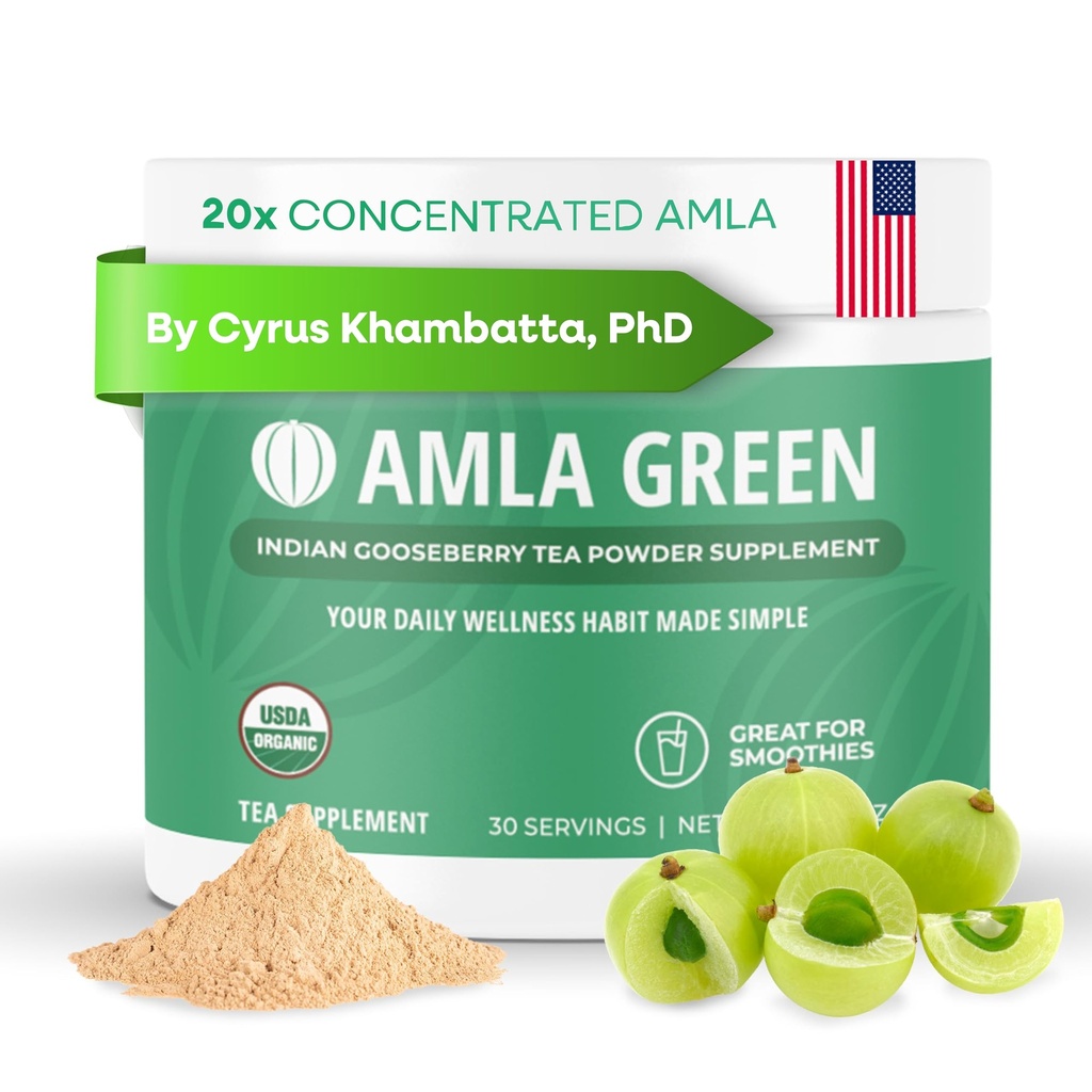 Amla Powder & Green Tea Superfood Supplemento, 20x Ultra Concentrated Amla, Antiossidante Supporto, Realizzato con Oolong Tea e Ocavo indiano, Organico, Vegan, Classic Flavor, 30 Serve