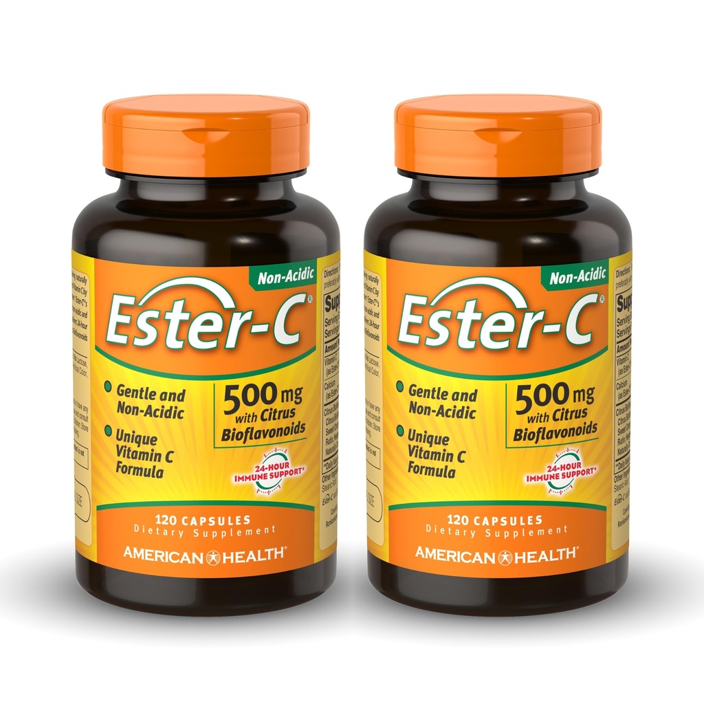 American Health Ester-C 500 mg con Citrus Bioflavonoids - 120 capsule (Pack of 2) - 24-Hour Immune Support - Non-GMO, Gluten Free - 120 Total Servings