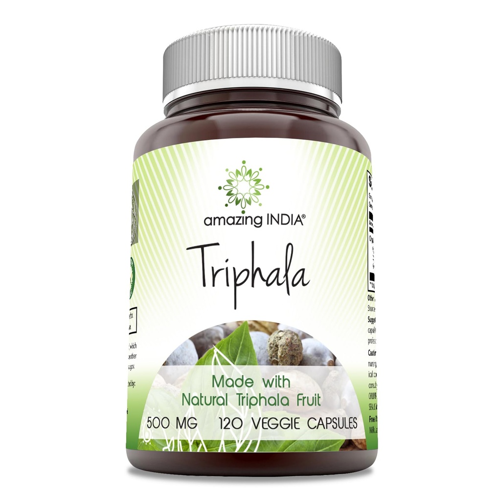 Incredibile India Natural Triphala Supplemento | 500 Mg per Serving | 120 Veggie Capsule | Non-GMO | Gluten-Free | Made in USA